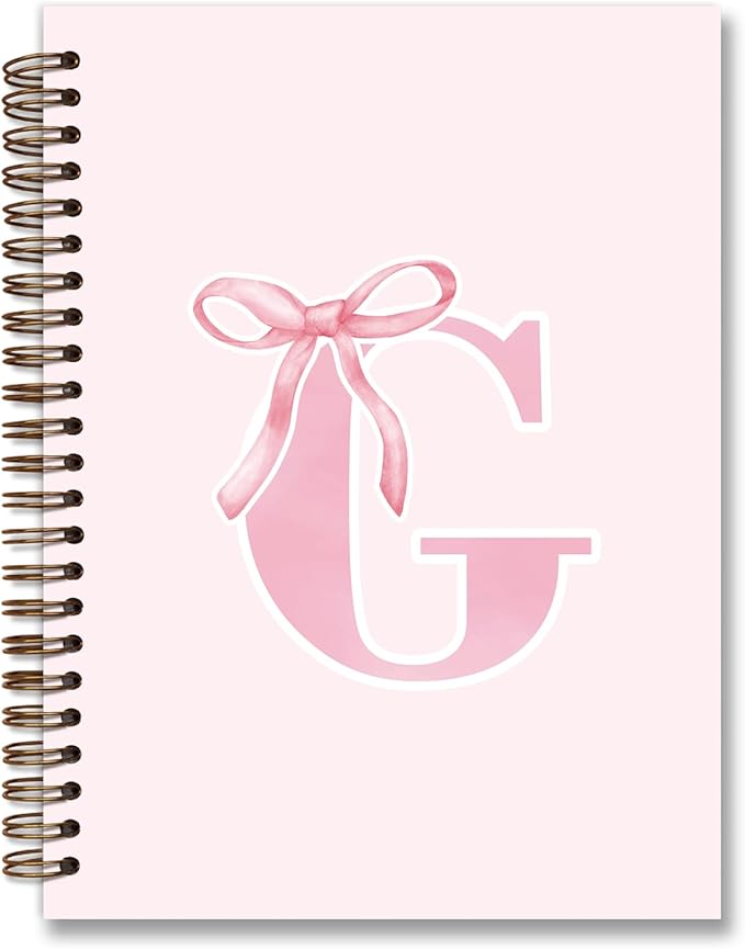 Coquette Trendy Preppy Pink Bow Spiral Notebook,Initial G Journal Personalized Teen Girl Gifts,Monogrammed Gifts for Women Teen Girl,College Ruled Hardcover Spiral Notebook 5.5 x 8.3