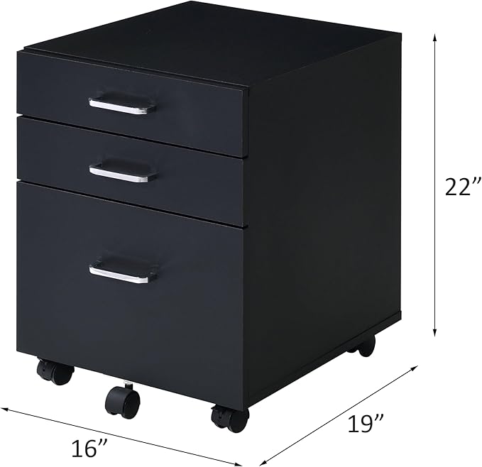 File Cabinet, 3 Drawers Filing Cabinet for Home Office, with Wheels, for A4, Letter Sized Documents, Hanging File Folders (Black-2)