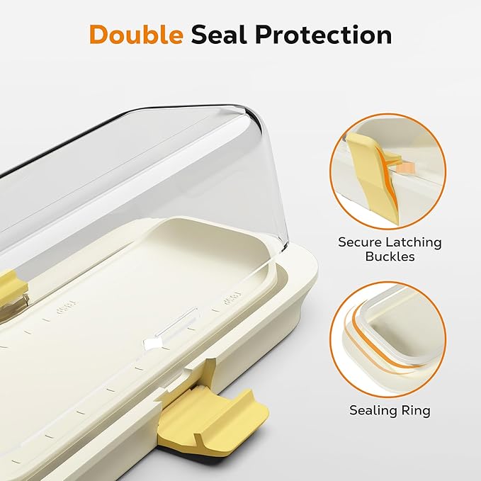Butter Dish with Lid for Countertop and Refrigerator Door Shelf, Airtight Butter Keeper Container, Locking Butter Holder for East/West Coast Butter, BPA-free, Microwave/Dishwasher Safe