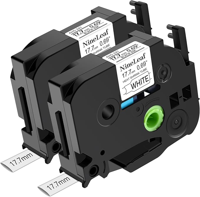 NineLeaf 2 Pack Compatible for ptouch HSe-241 HSe241 HS-241 HS241 AHS-241 White 17.7mm 3/4 inch 0.69'' Heat Shrink Tubes for PT-E300 PT-E500 PT-P700 PT-P710BT PT-P750W Label Maker Tapes