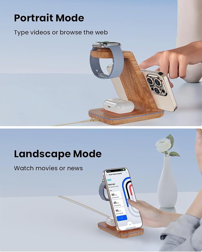 3 in 1 Wireless Charging, Wireless Charger Stand for Multiple Apple Devices, Wireless Charger for iPhone 17 16 15 14 13 12 11 Pro Max XS XR 8, Apple Watch 11 9 8 7 6 SE 5 4 3 2, AirPods 3/2/Pro