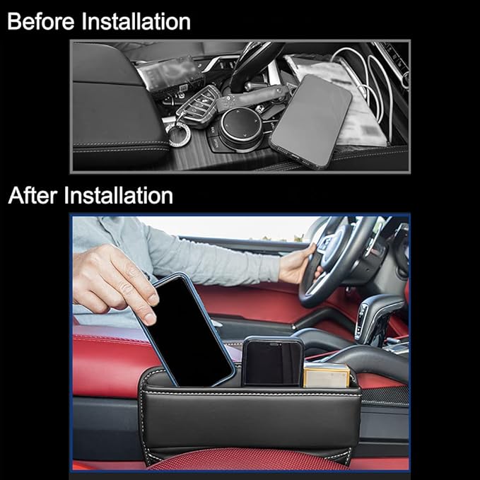 Riloer Car Organizers for Gap Leather Waterproof Car Seat Gap Fillers for Cars, Suvs, Trucks, Front Seat Gap Fillers for Phones, Keys, Cards, Glasses, Coffee