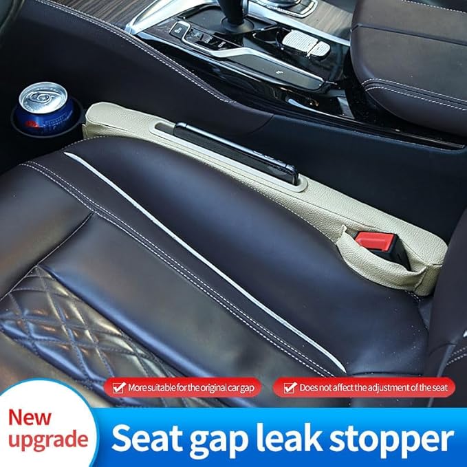2 Pack Car Seat Gap Filler with Storage Box,Fill The Gap Between Seat and Console,Car Console Gap Filler,Prevent Things from Dropping,Convenient to Storage Keys and Phone(Beige)