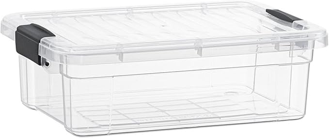 Superio Clear Storage Box with Lid, 13.7 Quart Plastic Container Bins for Organizing, Stackable Crates, BPA Free, Non Toxic, Odor Free, Organizers for Home, Office, School, and Dorm