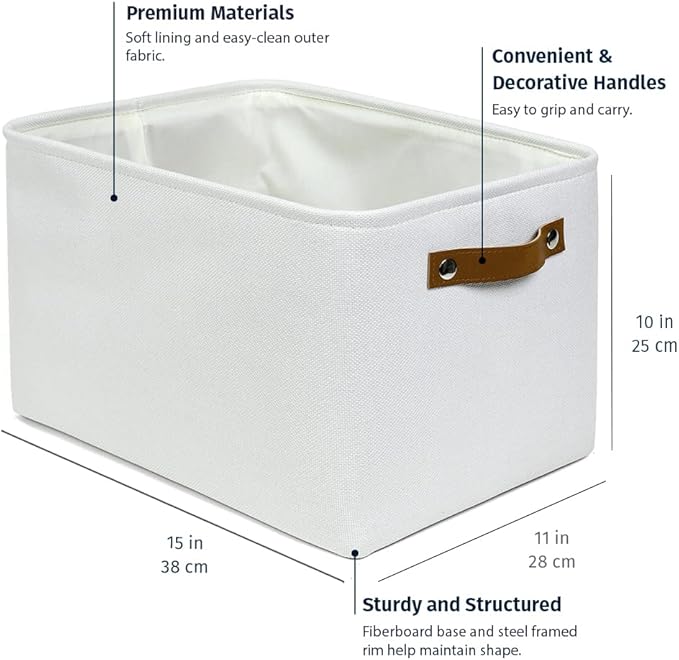 OrganiHaus Large Fabric Storage Baskets for Shelves 3 Pack, 15x11in Closet Storage Bins for Shelves, Canvas Baskets for Organizing, Linen Closet Organizers, Cloth Basket, Off-White