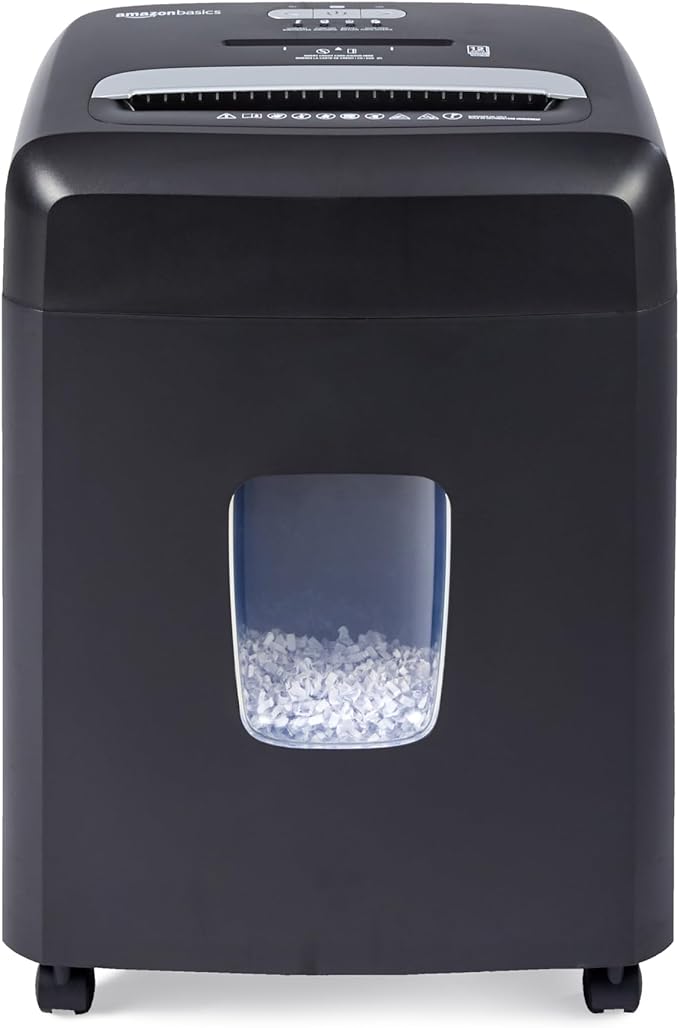 Amazon Basics 12 Sheet (new model) Micro Cut Paper and Credit Card CD Shredder With 6 Gallon Bin, Black