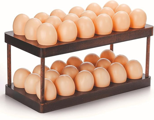 YOUEON Acacia Wooden Egg Holder with Double Layers, Detachable Wooden Egg Tray Holds 36 Fresh Eggs, Countertop Storage Rack for Gathering Fresh & Easter Eggs, Rustic Decor