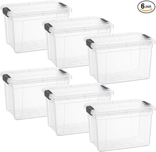 Superio Clear Storage Boxes with Lids, 8.7 Quart Plastic Container Bins for Organizing, Stackable Crates, BPA Free, Non Toxic, Odor Free, Organizers for Home, Office and Dorm, 6 Pack