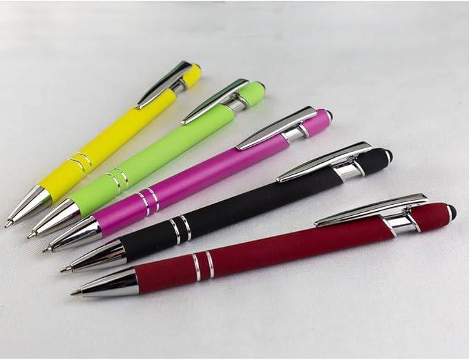 10-Pack Ballpoint Pens with Stylus Tip, Black Ink, 1.0mm Medium Point, Matte Metal Barrel, Assorted Colors – Soft Touch Grip for Office, School