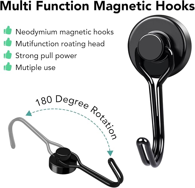 MIKEDE Strong Magnetic Hooks, 40LBS Black Swivel Swing Hooks Heavy Duty, Rare Earth Magnets with for Fridge, Grill Cruise Cabins, Hanging, Kitchen - 28 Pack