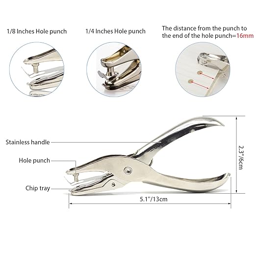1/4 and 1/8 Inch Small Single Hole Punch, 2 Pack Handheld Circle Shaped Hole Puncher with 8 Sheet Capacity for DIY Craft Paper, Tag & Ticket, Perfect for Home, Office, Back to School Supplies