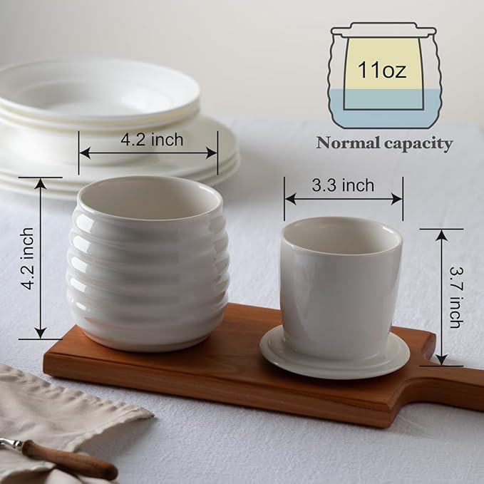 Butter Keeper Crock, 11 oz Large Ceramic Butter Dish with Lid, Holds 2-3 Sticks, Water Seal for Fresh Spreadable Butter, Easy-Grip Design & Wide Stable Lid, Arctic White