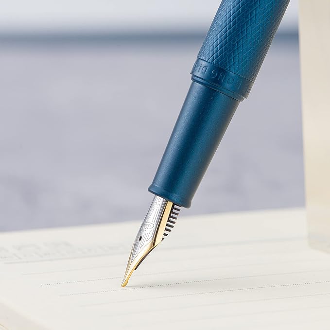 Hongdian 1851 Dark Blue Forest Fountain Pen Blade Nib Classic Design Calligraphy Pen with Converter and Metal Pen Case Set