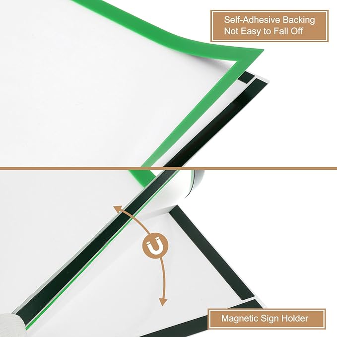 uxcell 2 Pcs Magnetic Sign Holder, 8.3" x 11.7" Self-Adhesive Magnetic Wall Signs Holder Magnetic Picture Frame Document Holder for Home Office Wall Window Displays, Green