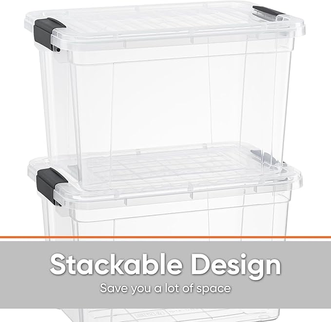 Superio Clear Storage Boxes with Lids, 4.7 Quart Plastic Container Bins for Organizing, Stackable Crates, BPA Free, Non Toxic, Odor Free, Organizers for Home, Office and Dorm, 4 Pack