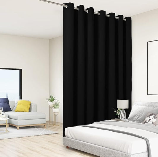 BONZER Room Divider Curtain Grommet Thermal Insulated Wide Blackout Curtains for Bedroom Living Room, 84L x 108W Inch (7L x 9W ft), 1 Panel, Black