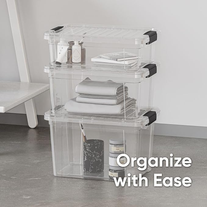 Superio Clear Storage Boxes with Lids, 8.75 Quart Plastic Container Bins for Organizing, Stackable Crates, BPA Free, Non Toxic, Odor Free, Organizers for Home, Office and Dorm, 8 Pack