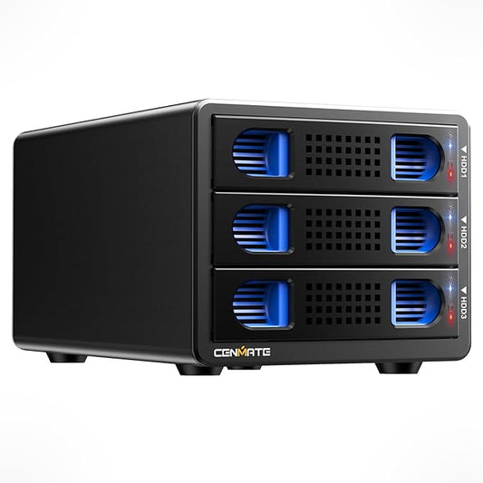 3 Bay Hard Drive Enclosure with Cooling Fan for 2.5“/3.5" SATA HDD/SSD with USB A/C 3.0, Support 60TB, Hot Swappable, Daisy Chain Expansion, Tool-Free HDD Enclosure, DAS(NO RAID/NAS)