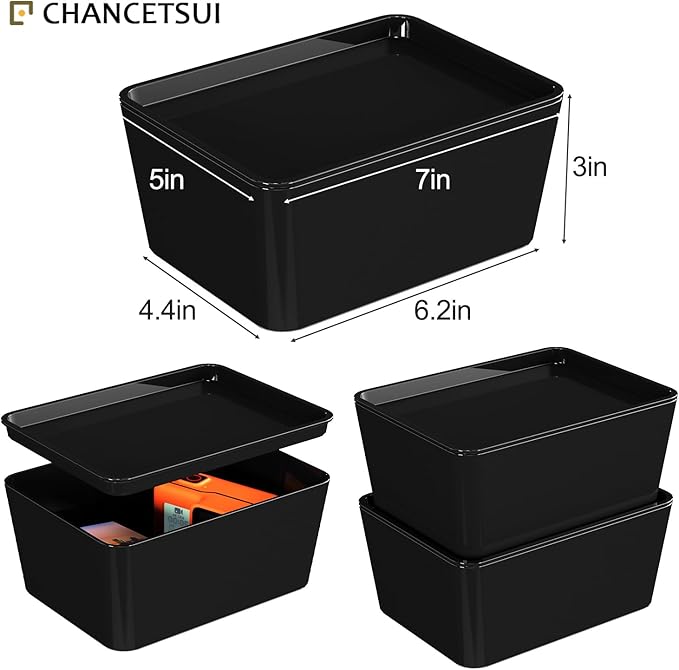 CHANCETSUI Storage Bins With Lids Plastic Containers: Multipurpose Stackable Storage Container Bins With Lid For Home And Office Organization, Small Storage Bin, 2 Pcs 5x7 Storage Container, Black