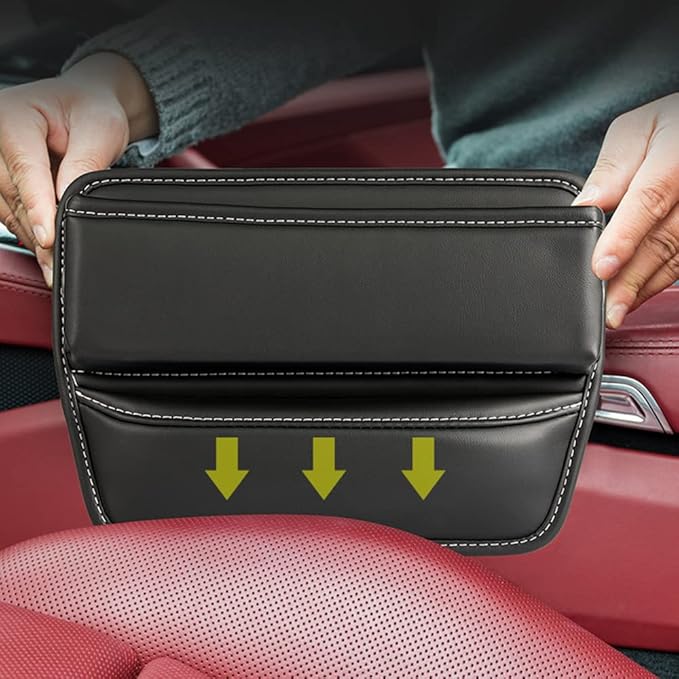 Riloer Car Organizers for Gap Leather Waterproof Car Seat Gap Fillers for Cars, Suvs, Trucks, Front Seat Gap Fillers for Phones, Keys, Cards, Glasses, Black
