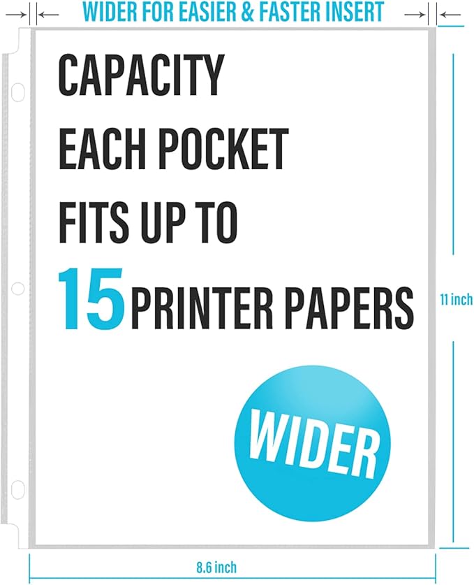 VST Sheet Protectors 8.5 x 11 Inch for 3 Ring Binder, Crystal Clear Page Protectors, Medium Weight Plastic Sleeves, Top Loading Paper Protector Acid Free, Letter Size, Dry Erase Pocket, 100 Sheets