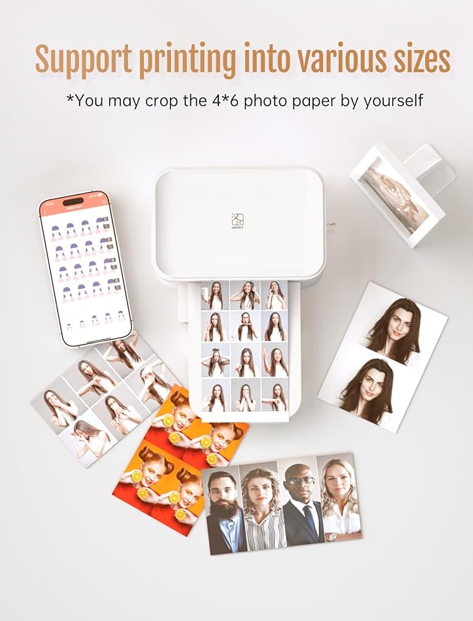 HPRT 4x6 Photo Printer, +20 Sheets&1 Ribbon, Picture Printer for iPhone, Android, Portable Dye-Sublimation, AR Video Printing（White）