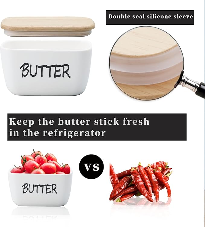 HAOTOP Large Porcelain Butter Dish with Lid Perfect for 4 Stick of Butter (White)