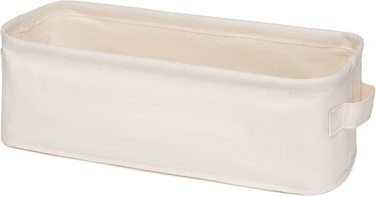 Decorative Basket Rectangular Fabric Storage Bin Organizer Basket with Handles for Clothes Storage (14.5 x 5.1 x 4.7, Beige)