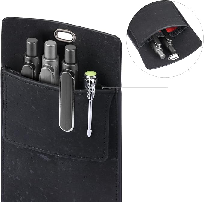 Premium Portuguese Cork Pocket Protector for Men | Multi-Use Pocket Protectors for Shirts and Lab Coats | For Pen, Pencils, Pointers, and More | 2 Pack of Black Pocket Organizer Protectors