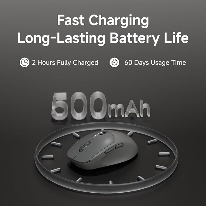 EWEADN Q5 Wireless Mouse, Bluetooth & 2.4G Quiet Computer Mouses with 1600 DPI, Battery Level Display, Ergonomic Office Mouse,6 Button Portable Cute Cordless Mice for Laptop/PC/Mac- Black