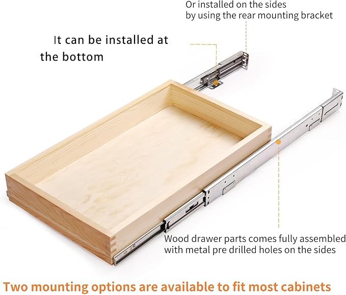 13”W x 21”D x 3”H Soft Close Slide Out Wood Drawer Organizer for Kitchen, (Cabinet Opening Width>14.5 inches for Bottom Assembly, Width= 14 inches for Side Assembly)