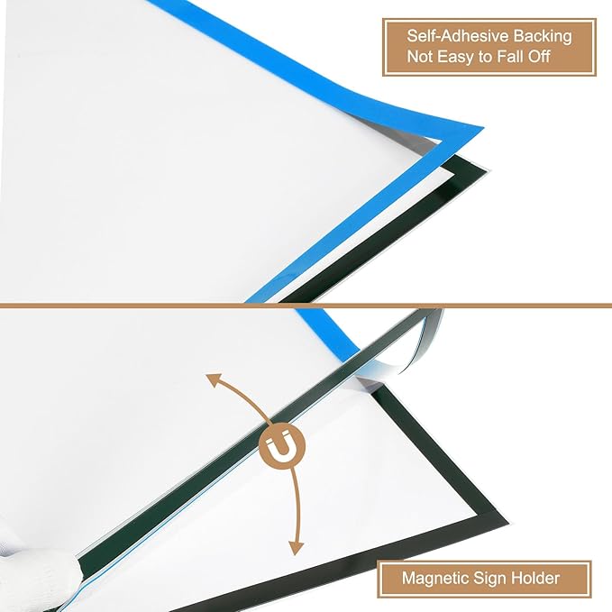 uxcell 2 Pcs Magnetic Sign Holder, 11.7" x 16.5" Self-Adhesive Magnetic Wall Signs Holder Magnetic Picture Frame Document Holder for Home Office Wall Window Displays, Sky Blue