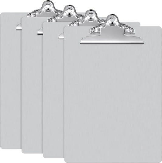 4 Pcs Metal Clipboard Heavy Duty Aluminum Clipboards 12 x 9 Inch Metal Clip Board with Low Profile Clip A4 Letter Size Document Holder for Office School Medical Jobsite Laboratory