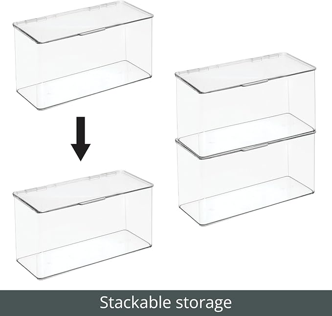 mDesign Plastic Stackable Playroom/Gaming Storage Organizer Bin Box with Hinged Lid for Drawer or Cabinet - Organize Electronics, Crayons, Games, Blocks, Toys, Lumiere Collection - 2 Pack - Clear