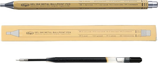 MARK'STYLE days, Gel Ink Metal Ballpoint Pen - 0.5mm Retractable Black Ink, Retro styling Light Weigh Pen, Made in Japan- Perfect for School, Office, and Journaling (Craft)