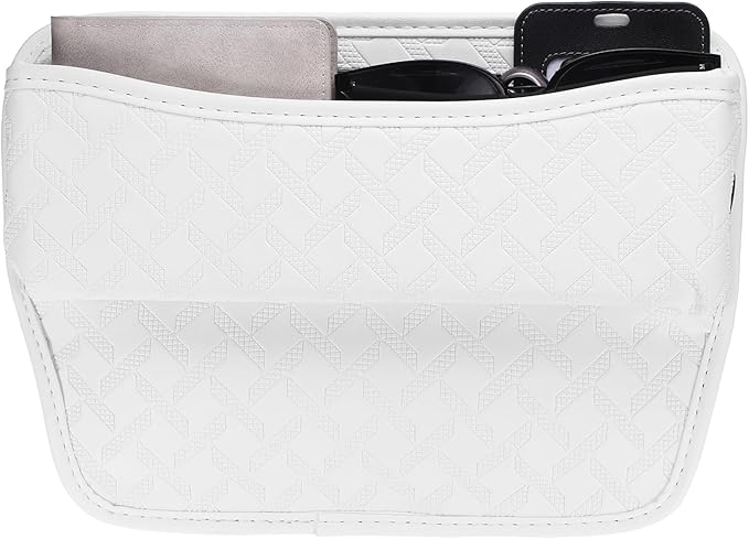 HARFINGTON Car Seat Gap Filler Organizer 11.5 x 8 x 2.1 Inch Leather Universal Car Organizer Storage Box Between Seat and Console for Phone Sunglasses Keys, White