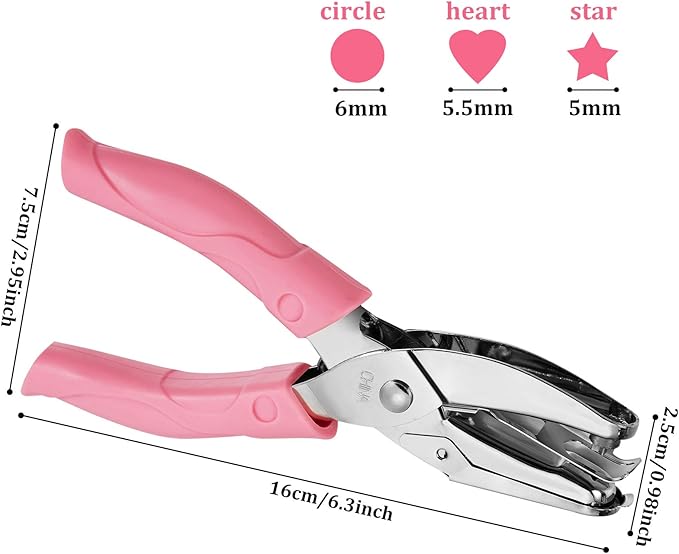 3 Pcs Hole Punch Shapes Single Hole Paper Punchers for Crafts Handheld Metal Punch with Soft Grip 0. 25 Inch Circle 0. 2 Inch Star 0. 22 Heart Holes for DIY Craft Tags Clothing Ticket Scrapbook Tool