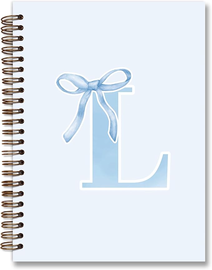 Initial L Notebook Journal,Personalized Teen Girl Gifts,Coquette Trendy Preppy Blue Bow Spiral Notebook,Monogrammed Gifts for Women Teen Girl,College Ruled Hardcover Spiral Notebook 5.5 x 8.3