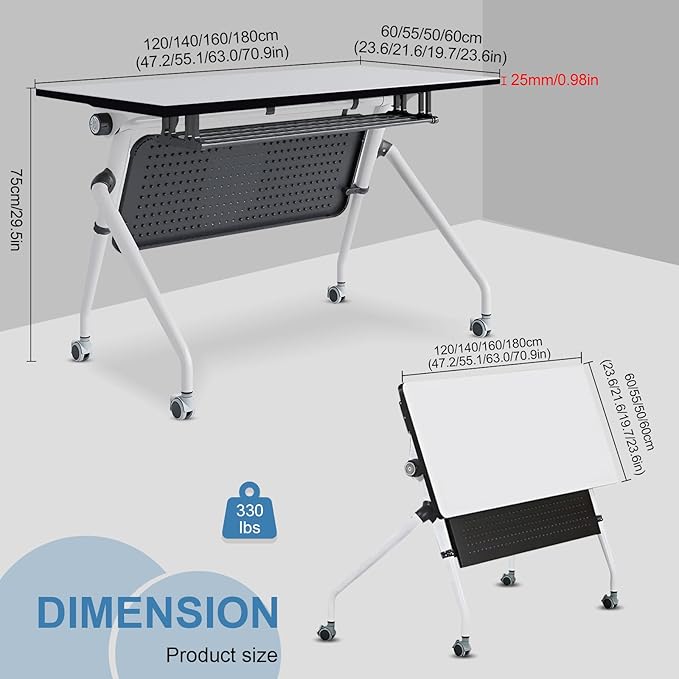 Conference Table, Folding Conference Room Tables, Mobile Training Tables with Silent Wheels, Large Rectangular Modular Seminar Table Office Computer Desks for Classroom White (4Pack L63in)