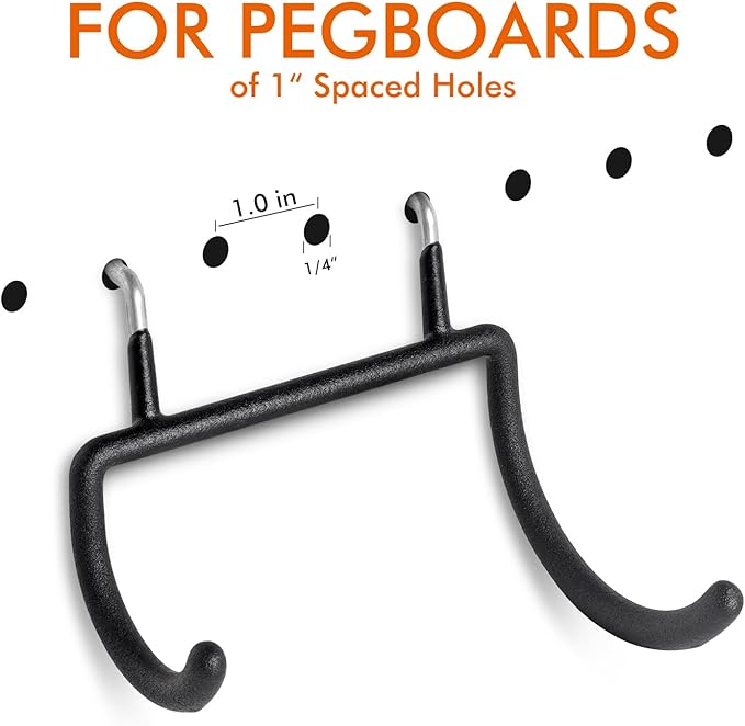 LIGHT DUST Utility Heavy Duty Pegboard Hooks - 8Pack Peg Board Accessories for Hanging Tools Fit 1/4" Peg Holes - Pegboard Organizer Large Tool Holders for Garage Workshop Shed