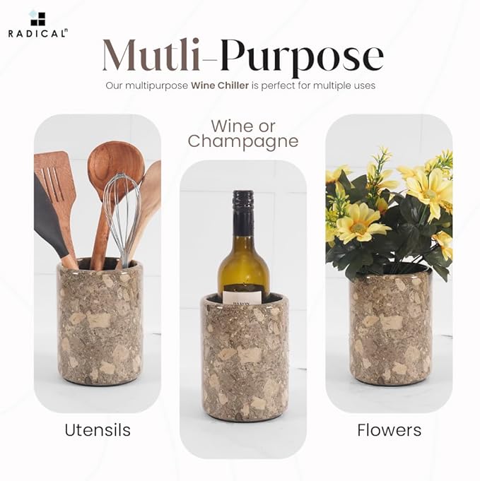 Radicaln Marble Wine Chiller Oceanic 6.5" Inches Handmade Beverage Cooler For Bar Accessories, Wine Chiller For Bottle & Champagne - Wine Bottle Holder For Bar Décor