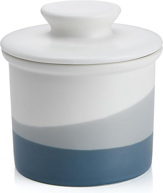 Sweese Light Blue French Butter Crock with Lid – Ceramic Butter Keeper Crock with Water for Countertop Use, Matte Glazed French Butter Keeper, Dishwasher & Microwave Safe