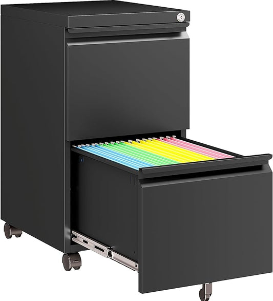 SISESOL Assembled 2 Drawer File Cabinet on Wheels,Metal Filing Cabinet with Lock,Black Rolling File Cabinets,Under Desk Office Cabinets for Home Office,Fit A4/Letter/Legal,Pre-Assembled Except Caster