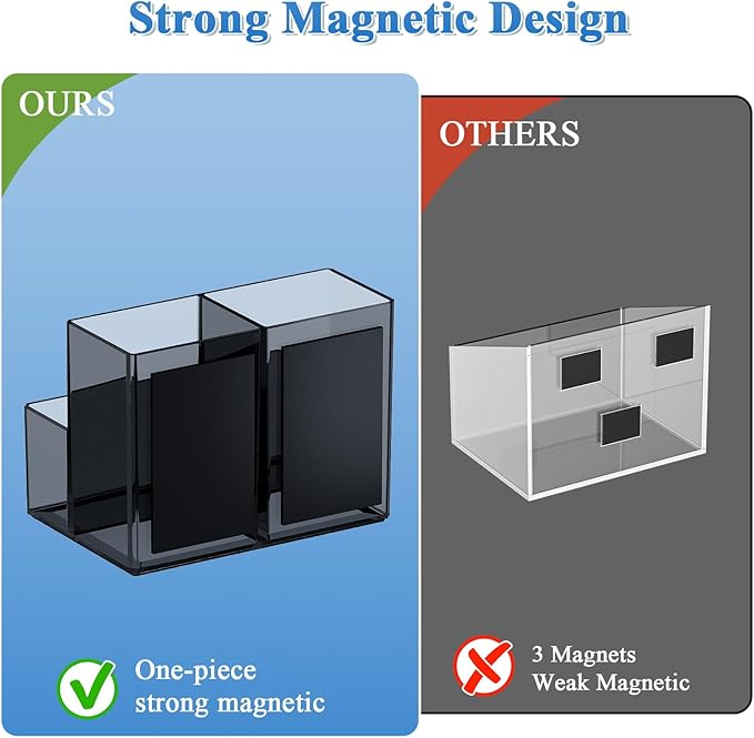 Marbrasse Acrylic Magnetic Pen Holder, 2 Pack Dry Erase Marker Holder, Magnetic Whiteboard Pencil Holders for Refrigerator, Locker, School and Office,Grey