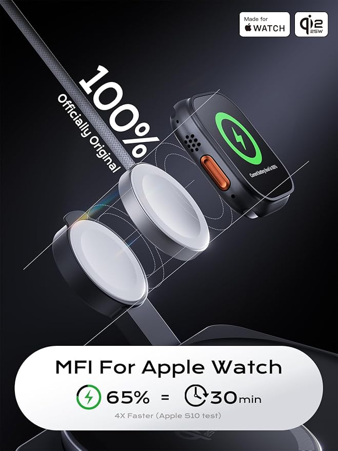 THREEKEY 3 in 1 iPhone 17 Charging Station,MagSafe Charger Compatible, Qi2 25W MFi Certified Wireless Charger Stand for iPhone 17/16/15/14/13/12, Apple Watch, AirPods(45W Adapter Included)