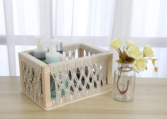 Macrame Baskets for Storage Set of 3, White Decorative Storage Bin for Living Room, Perfect Pampas Grass Holder