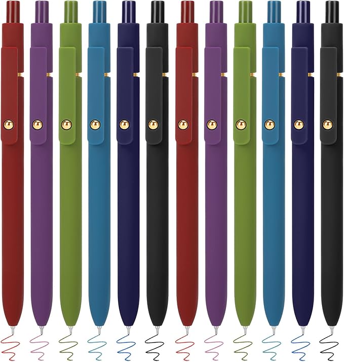 FIOVER Colored Pens, 12 Pack Colorful Gel Pens, Quick-Dry 0.7mm Medium Point for Journaling, Note Taking, Doodling, Aesthetic Office School Supplies, Gifts for Women Men(12PCS Vintage Colorful)