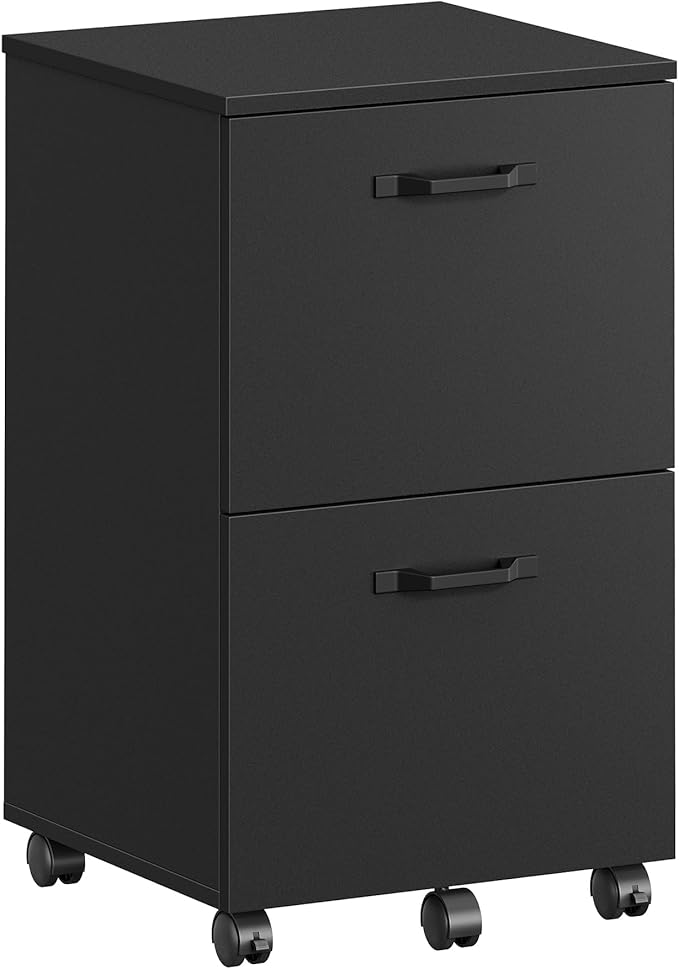 VASAGLE 2-Drawer File Cabinet, Small Rolling Filing Cabinet for Home Office, Printer Stand, for A4, Letter-Size Documents, 15.7 x 16.5 x 27.6 Inches, Matte Black UOFC040B16