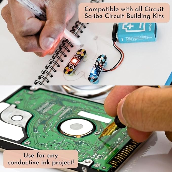 Circuit Scribe Non-Toxic Conductive Ink Pen for Kids Circuit Building Set (2-Pack) | Silver Ink Rollerball Point Pen Kit, Science Experiment, DIY Science Projects (New & Improved Formula)