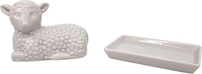 Lamb Butter Dish with Lid – Ceramic Farm Animal Butter Holder for Countertop Storage – Cute Sheep Design for Spring, Easter, or Farmhouse Kitchen Décor – Holds Standard Butter Stick